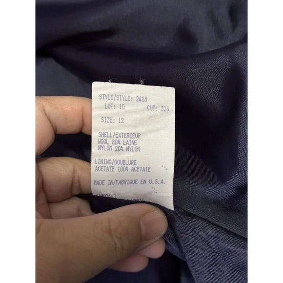 TALBOTS Vintage Double Breast Wool Blend Blazer Navy Purple Sz 12 USA Academia - Picture 5 of 11